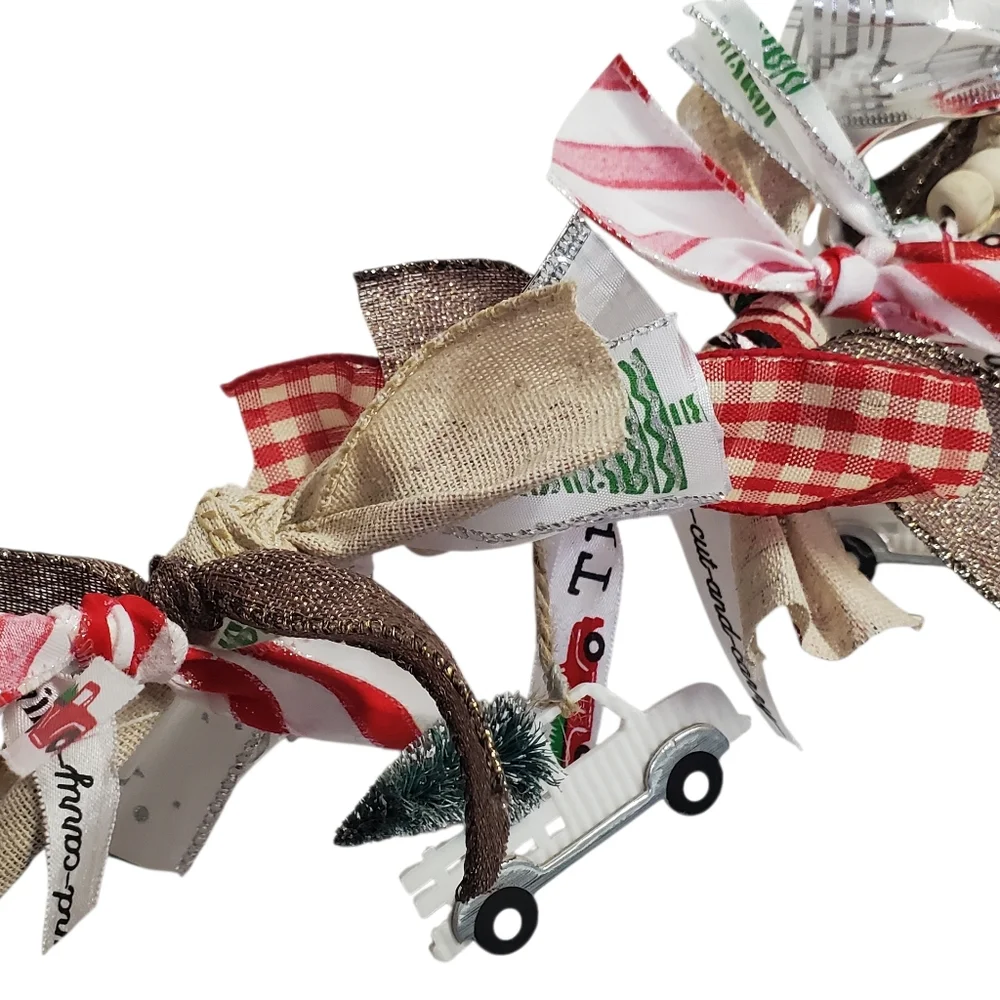 New Festive Ribbon Garland with Farmhouse White Trucks & Trees